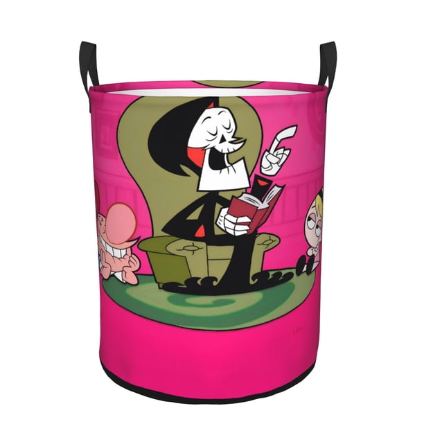 Las Siniestras Aventuras de Billy y Mandy Cesta de lavandería de gran capacidad redonda con asa, bolsa para ropa sucia plegable, almacenamiento para dormitorio, baño y lavadero 44x35 cm
