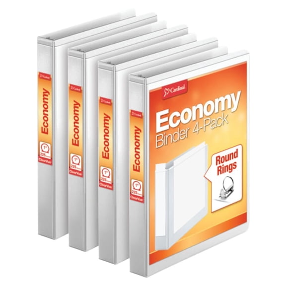 Binder Cardinal Economy, 3 anillos de 1 pulgada, blancos, paquete de 4