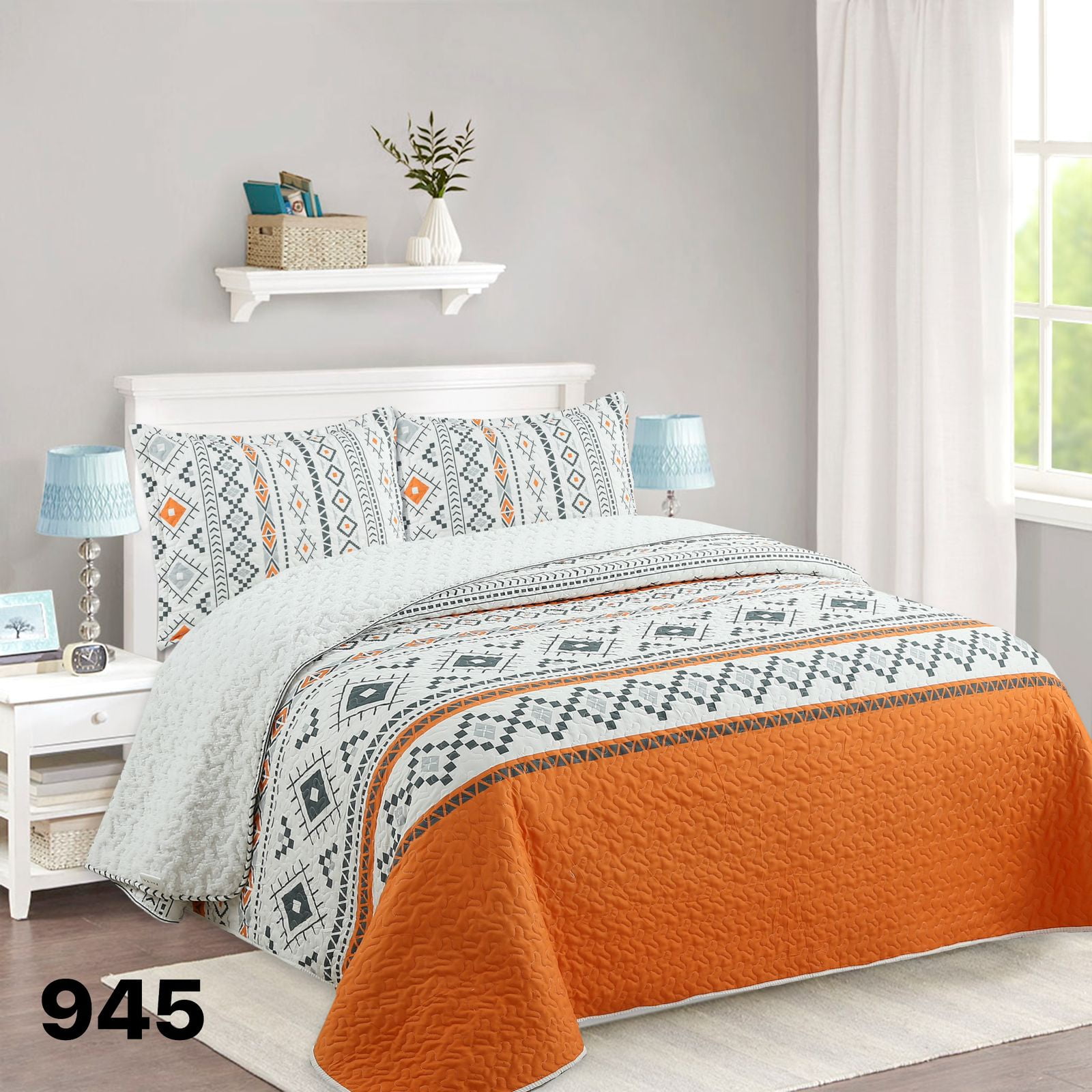 Genérico - Cubrecama Quilt Sherpa 2 Plazas - Naranjo Bicolor M945