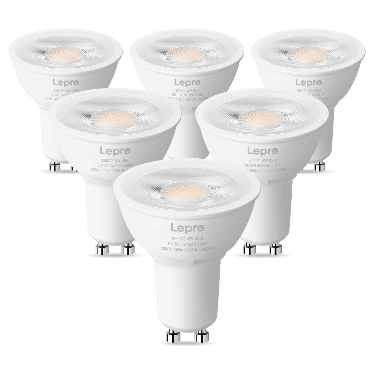Bombilla Led Lepro Gu10 Regulable, 5,5 W, 3000 K, Paquete De 6