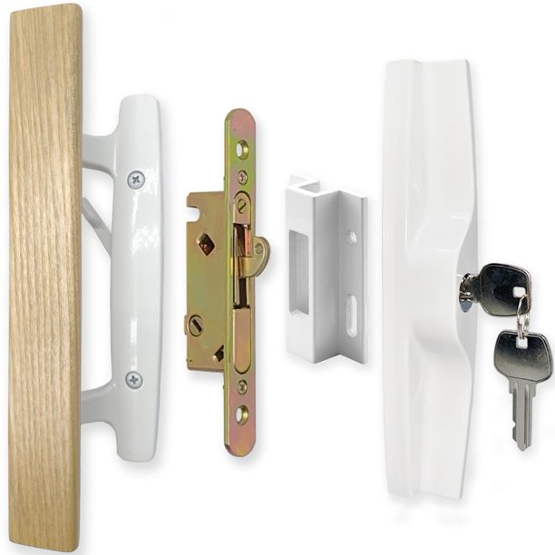 Juego de manijas para puerta de patio ALLYWASAI con cerradura de embutir, color blanco