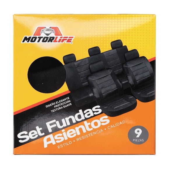 Funda Cubre Asientos Motorlife Negro Clasico 9 Piezas