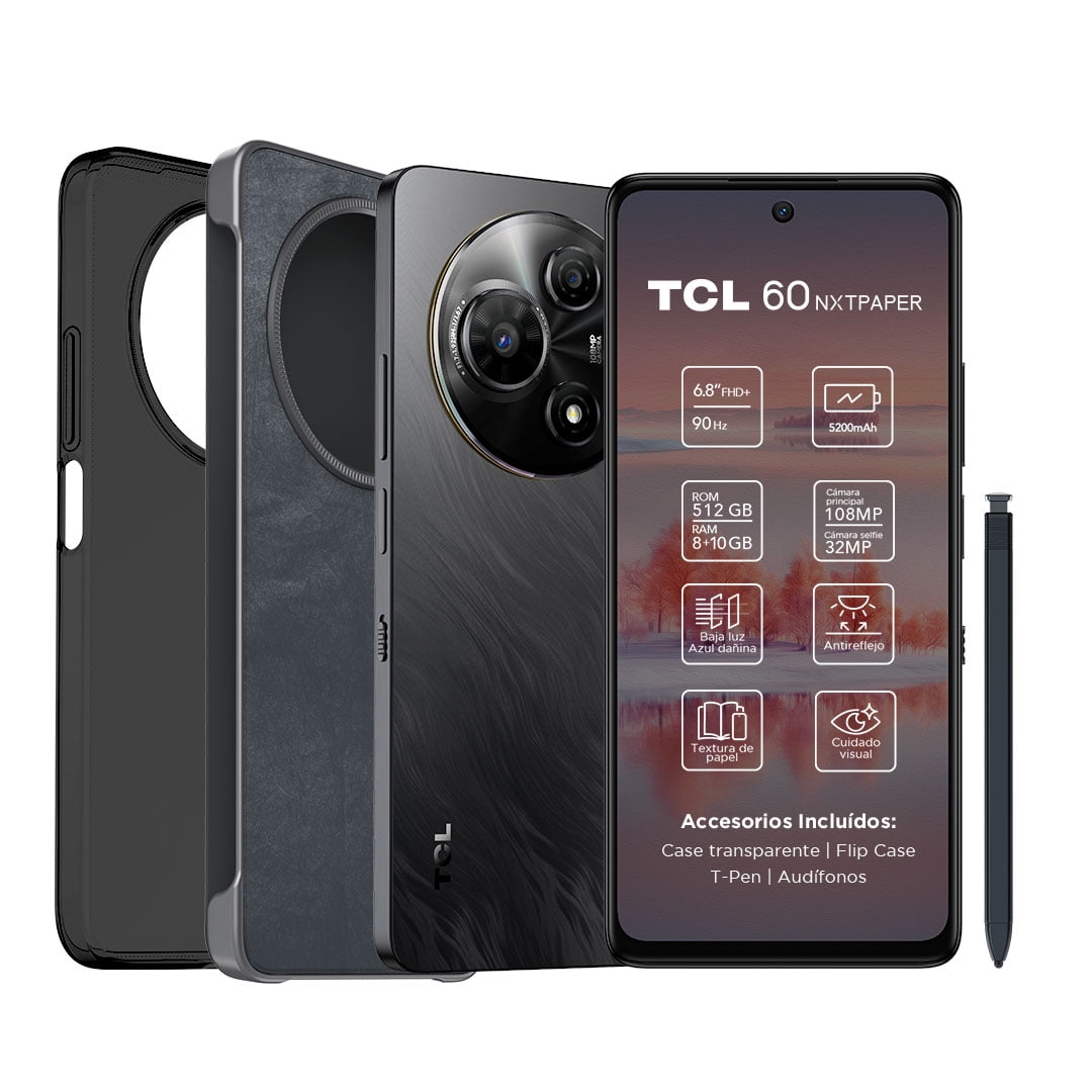 Smartphone Tcl 60 Nxtpaper 512gb + Lápiz + Flip Case Negro