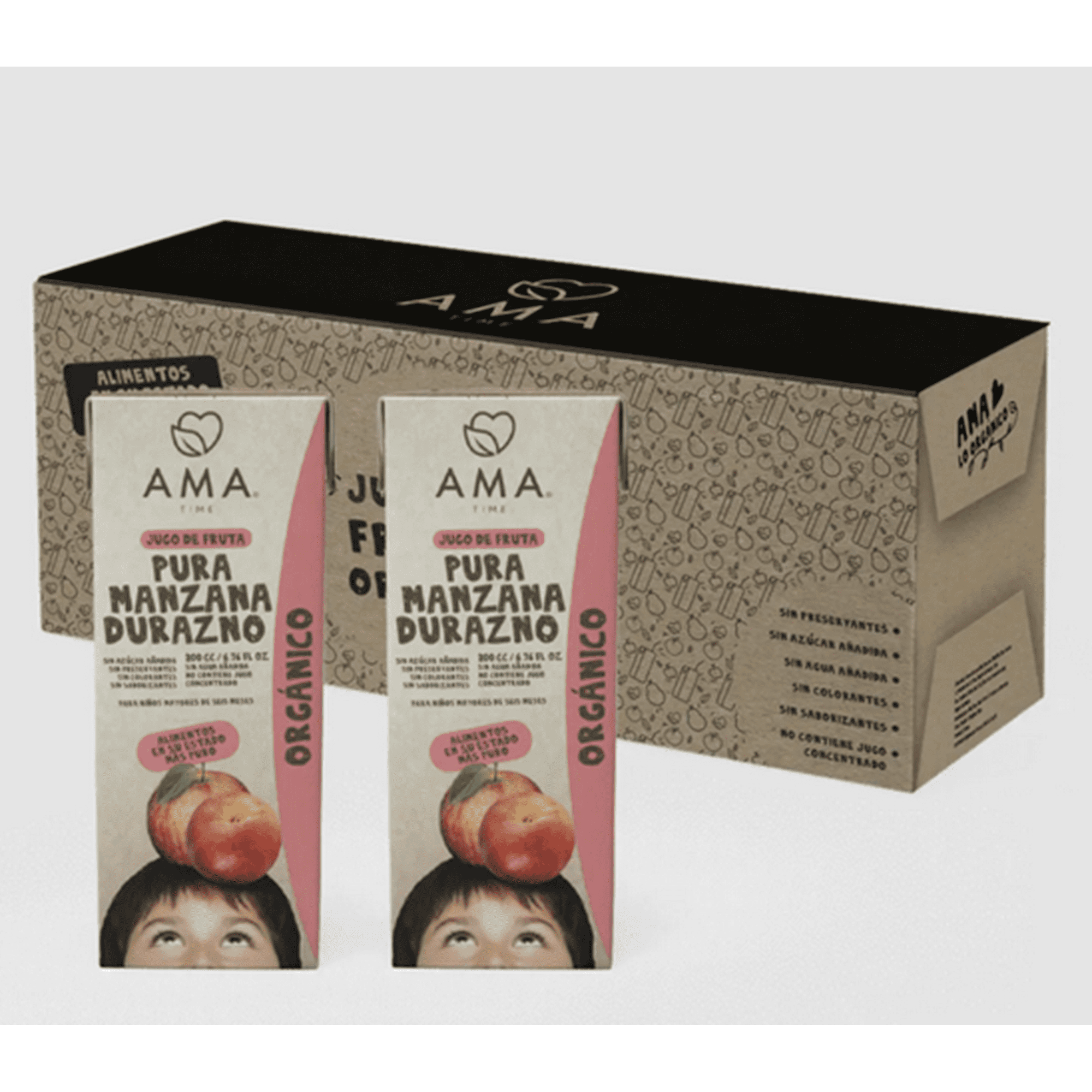 Pack 24 Jugos Líquido Durazno Manzana Ama Orgánico Individuales 200cc