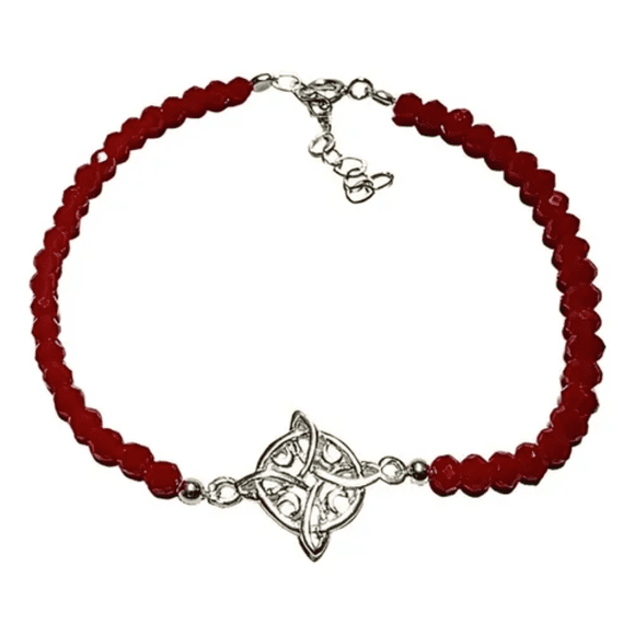 Pulsera nudo brujas cristales rojos plata protección