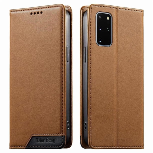 Funda Tipo Cartera de Cuero Sintético para Samsung Galaxy S20 Plus Bloqueo RFID, con Ranuras para Tarjetas y Bolsillo para Efectivo, Cierre Magnético Fuerte Marrón