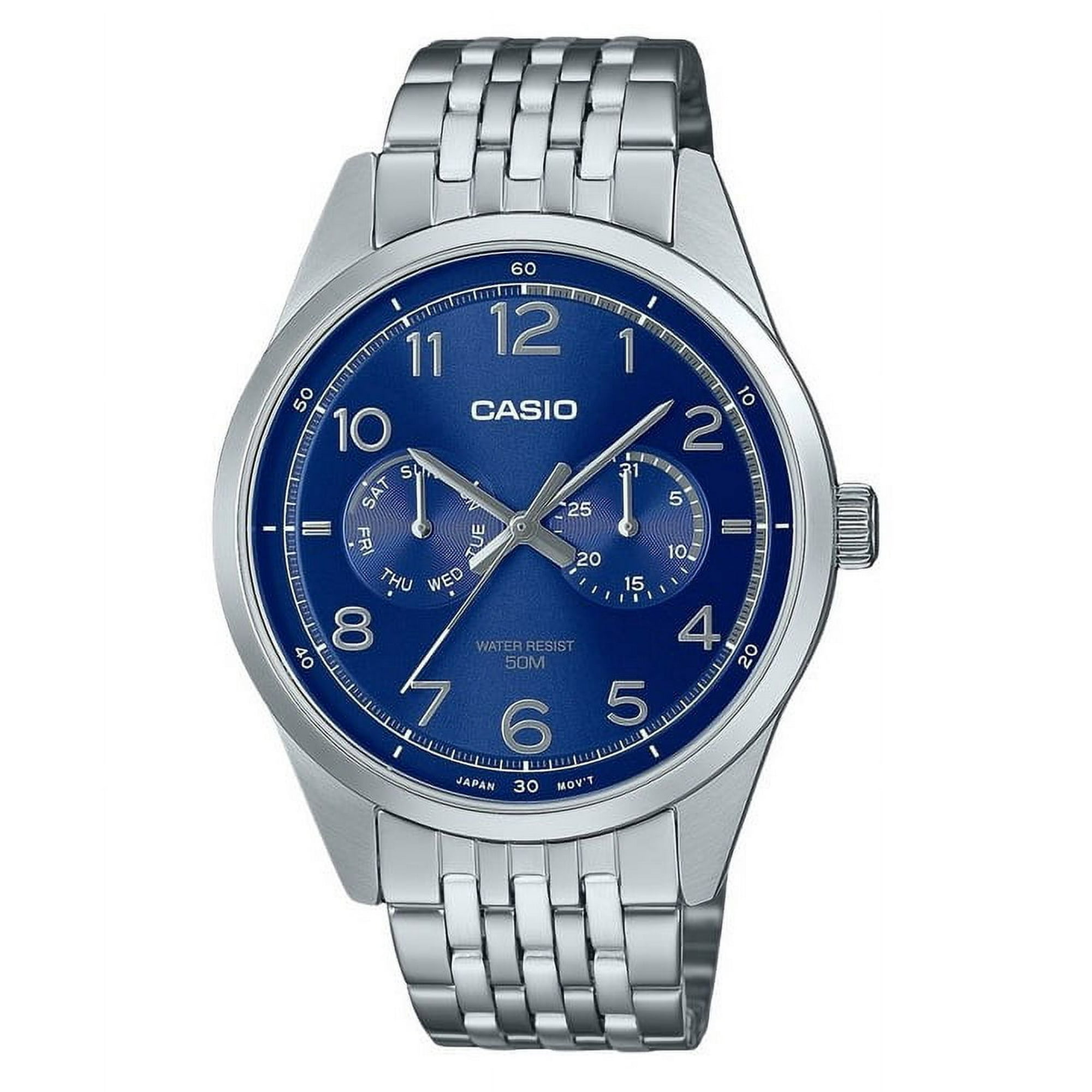 Casio - Reloj Standard Análogo Acero Inoxidable Esfera Azul Cuarzo Mtp-e340d-2av Para Hombre