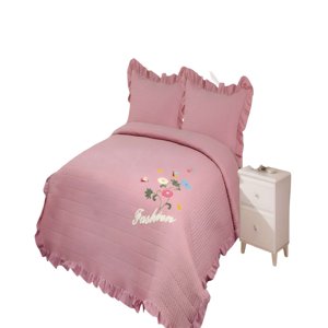 Genérico - Quilt Cubrecama De Verano Con Flores Bordadas 2 Plazas Rosa O