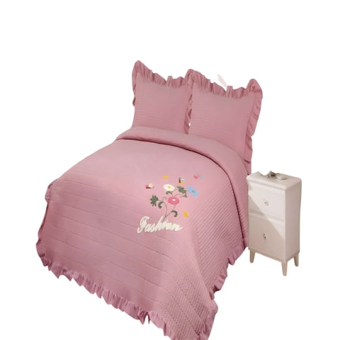 Genérico - Quilt Cubrecama De Verano Con Flores Bordadas 2 Plazas Rosa O