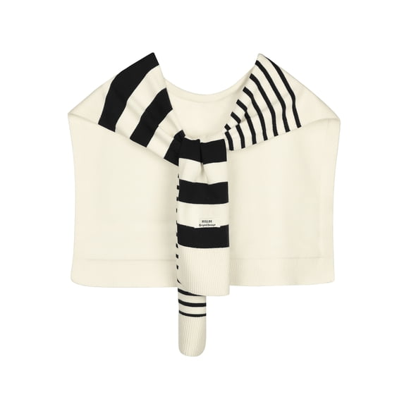 INSPIRE CHIC Bufanda de Moda Casual Multicolor con Rayas para Mujer, Envolturas de Suéter de Punto Anudado para Viaje Oficina Talla Única Crema