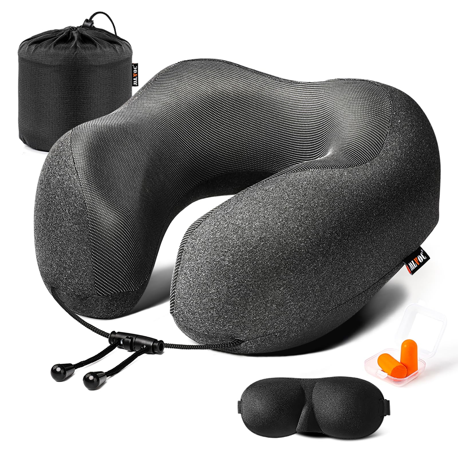 Almohada De Viaje Mlvoc De Espuma Viscoelástica 100% Pura Con Accesorios