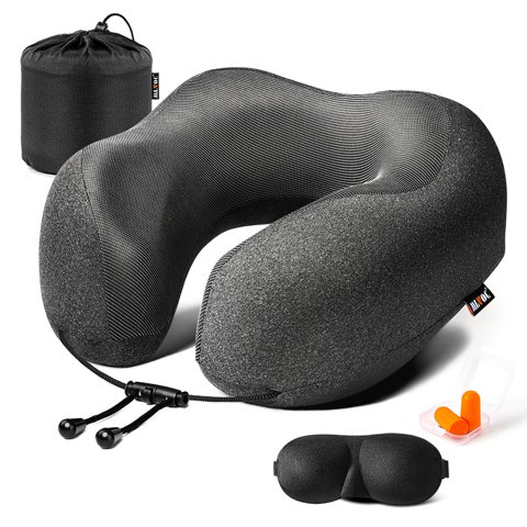 Almohada De Viaje Mlvoc De Espuma Viscoelástica 100% Pura Con Accesorios