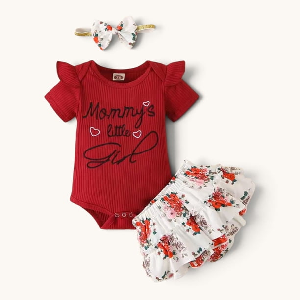 Conjunto De Body Manga Corta + Calzon Floral Y Diadema Para Niñas Primavera Verano