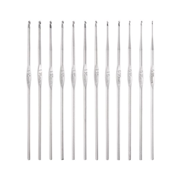 Conjunto de Ganchos de Crochet de Acero Inoxidable Uxcell 12Pcs 0.6mm-1.9mm Agujas de Tejer para Hilo de Manualidades DIY
