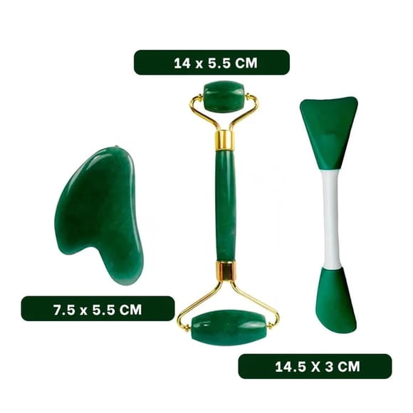 Set Masajeador Facial Roller y Gua Sha Verde