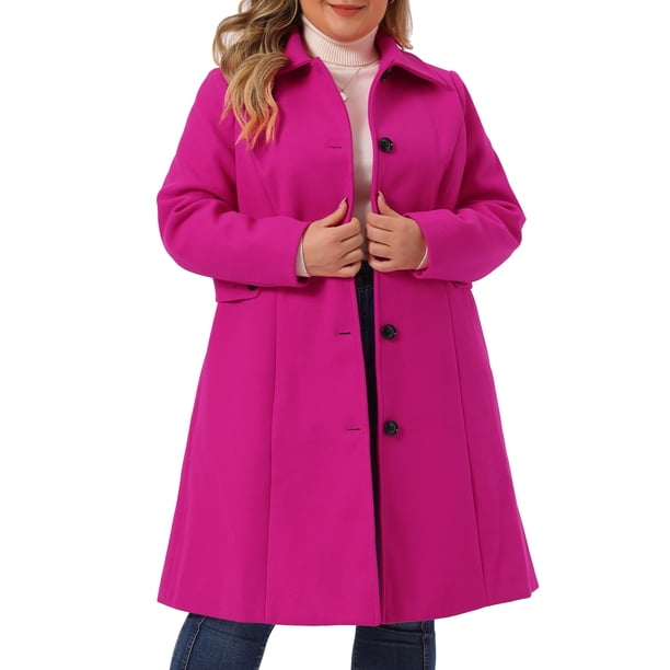 GRACE & GRANDEUR Abrigos de Invierno para Mujer Tallas Grandes Chaquetas de Un Solo Pecho Abrigos Largos 3X Rosa Fucsia