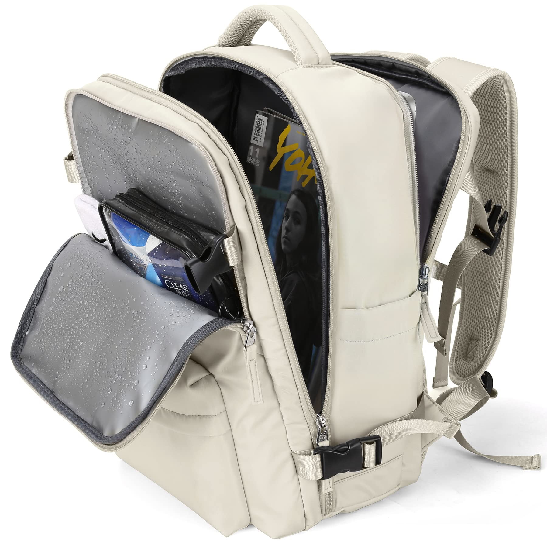 Mochila De Viaje Wonhox Large Impermeable Para Mujer Beige