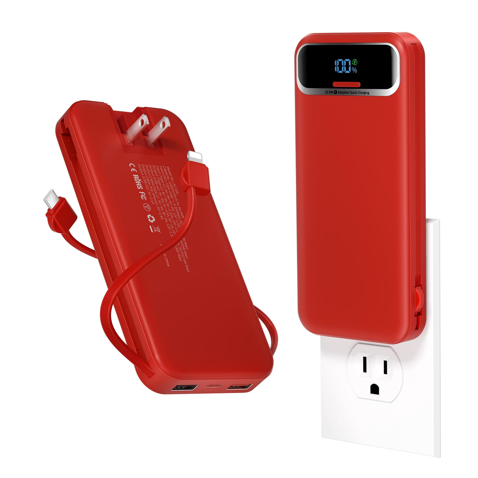 Aonidi - Cargador Portátil Power Bank De 1200 Mah Con Cables Integrados