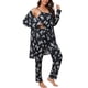 thumbnail image 2 of Conjunto de Pijama de 3 Piezas para Mujer INSPIRE CHIC Camiseta de Tirantes Finos con Pantalones de Pierna Ancha y Bata a Juego Estampado Floral Conjunto de Descanso 2XL Negro, 2 of 6