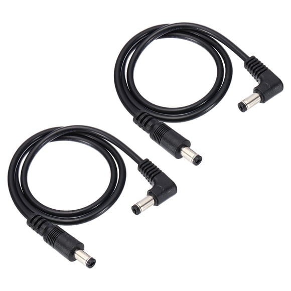 Uxcell Cable de Extensión de Alimentación de CC de 2 Pies 5.5mm x 2.1mm Macho a Macho, 2 Adaptadores de Cable de Ángulo Recto de 90 Grados, Negro