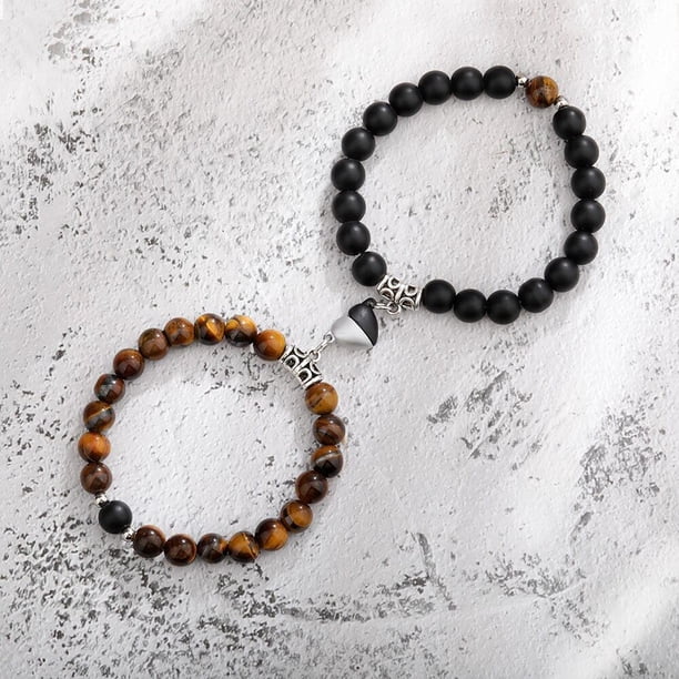 Heart Matching Couple Bracelets - Natural Stone Beads Yoga Bracelet for Romantic Lovers - Perfect Valentine's Day Gift