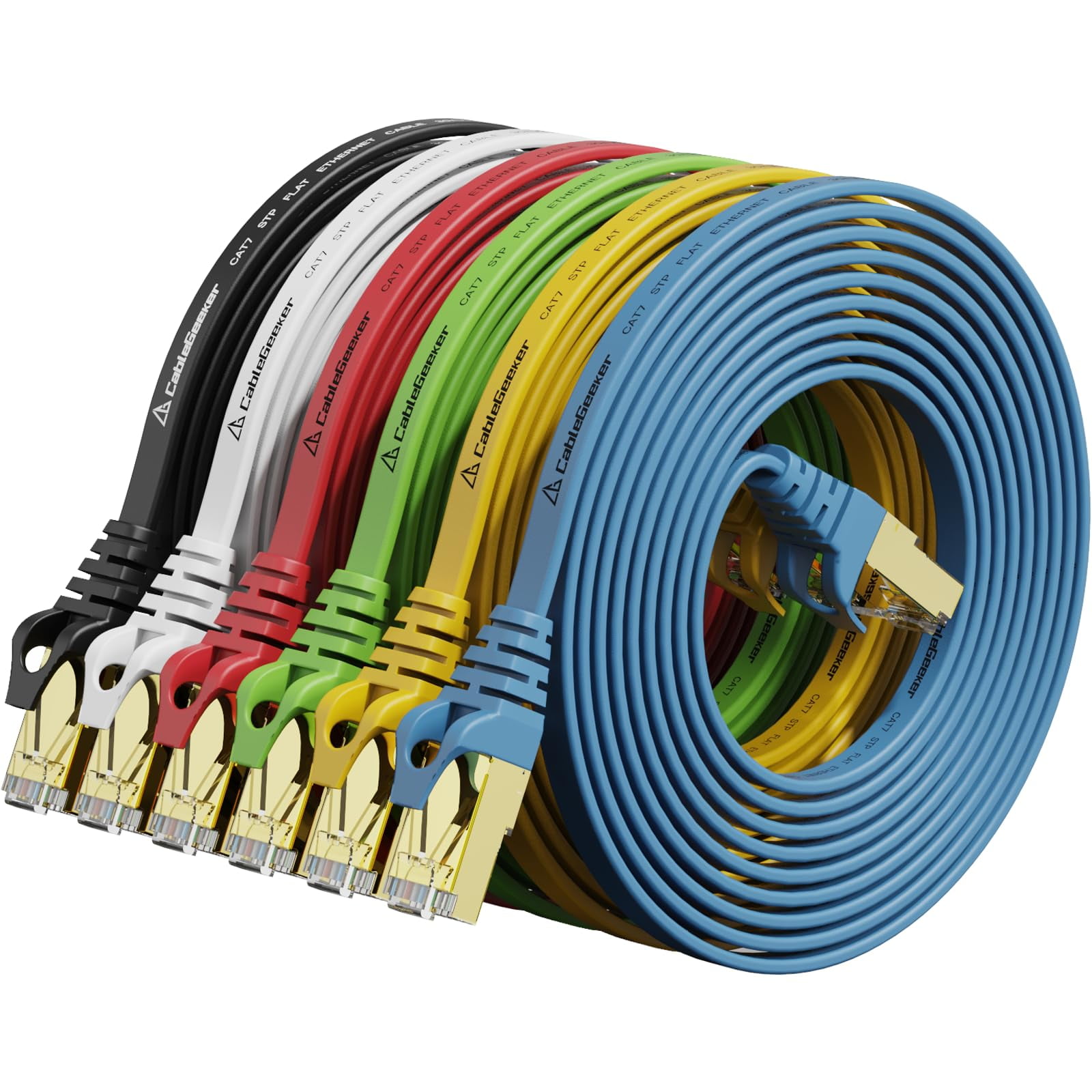 Cable Ethernet Cablegeeker Cat 7 De 3 M, Plano, Blindado, Paquete De 6