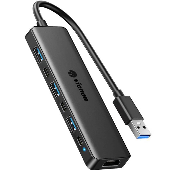 Adaptador USB 3.0 a HDMI 7 en 1 con puertos USB C de datos y alimentación