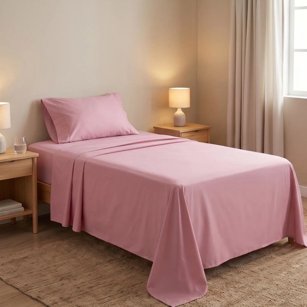 Juego de Sábanas 200 Hilos 1.5 Plazas Gocare - Unicolor Rosa