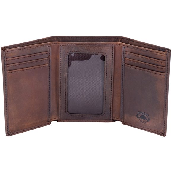 Billetera Stealth Mode de piel triple con bloqueo RFID para hombre, marrón