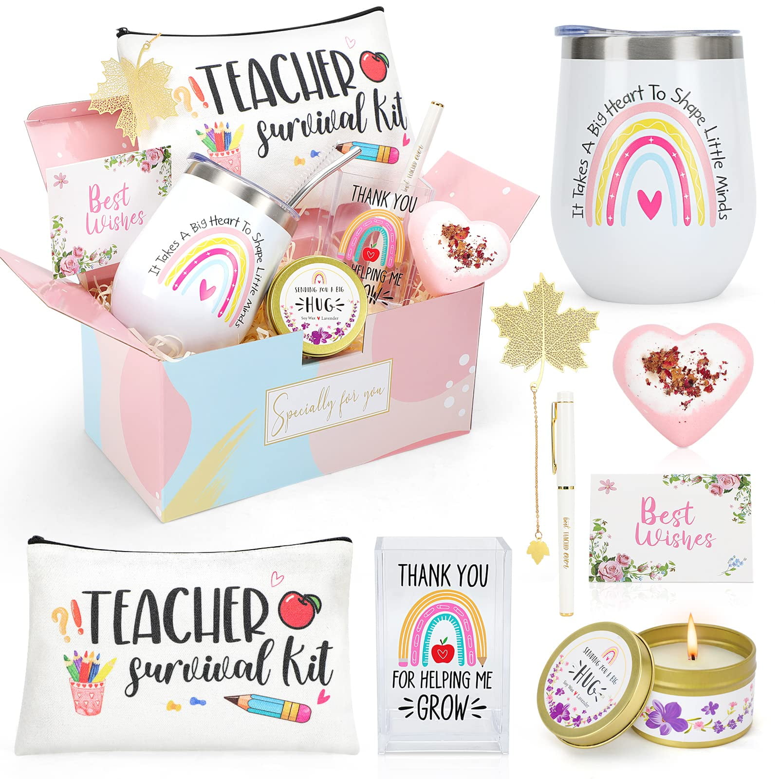 Set De Regalo Naiceay Teacher Vaso De 350 Ml Con Soporte Para Bolígrafos Y Vela