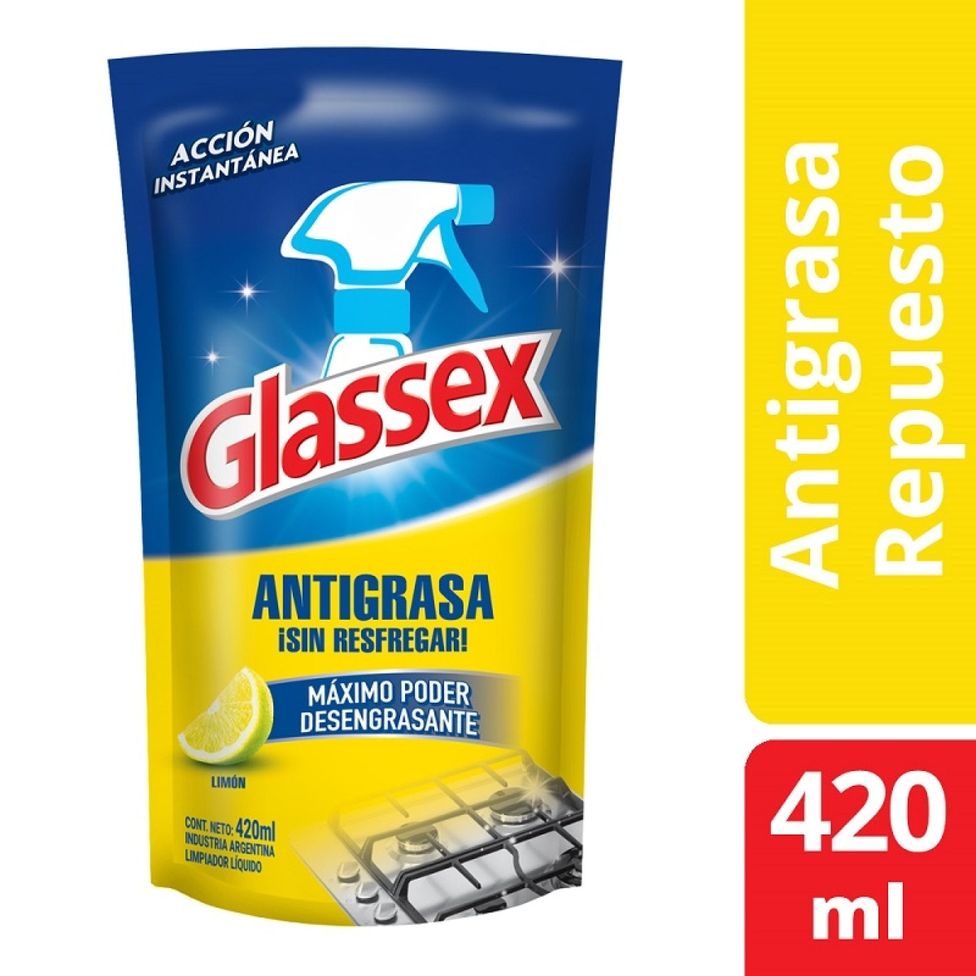 Antigrasa Líquido Limón Repuesto Doypack 420 ml Glassex