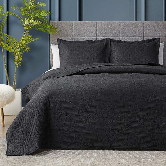 Juego de colchas Hansleep Twin, damasco negro, ligero, 2 piezas