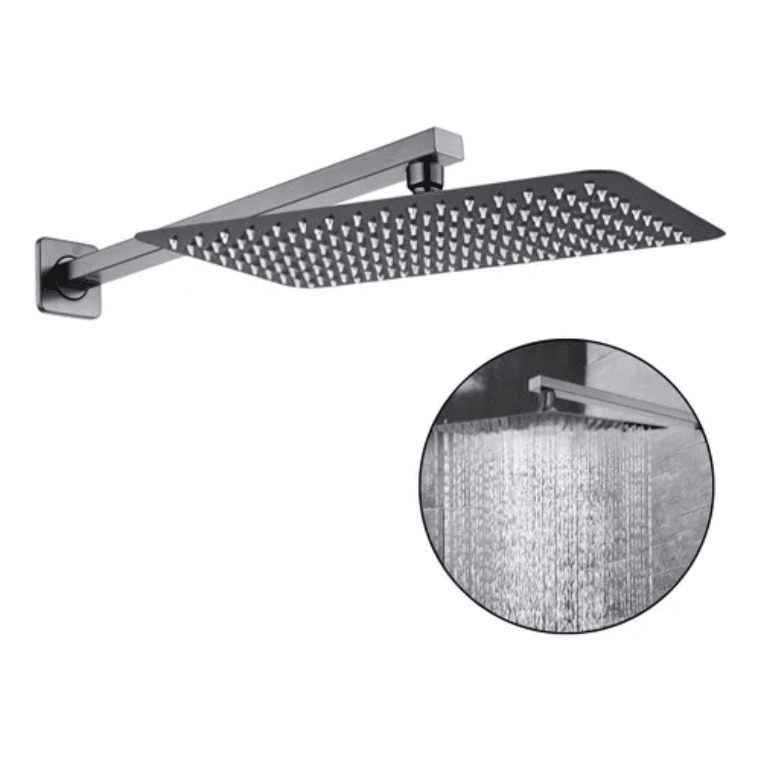 Taumm - Brazo Ducha 40cm + Plato Ducha Rectangular Gunmetal 20x30 Cms Kassel