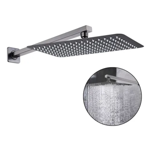 Taumm - Brazo Ducha 40Cm + Plato Ducha Rectangular Gunmetal 20X30 Cms Kassel