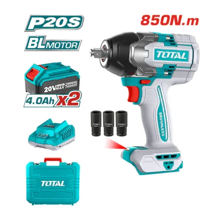 Llave De Impacto 1/2" 850 Nm Industrial Brushless Con 2 Baterías 4ah, 3 Dados Y Cargador Total