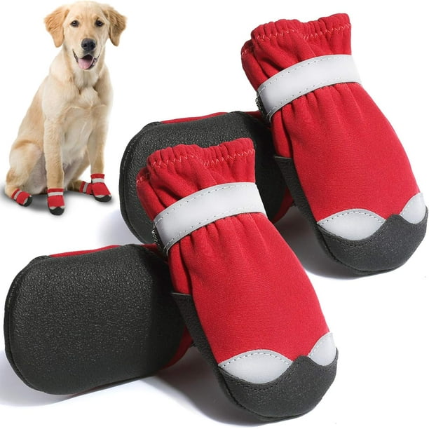 Zapatos para perros para pavimento caliente, botas para perros medianos y grandes, botines impermeables para perros con suela antideslizante y protectores de patas, 4 unidades