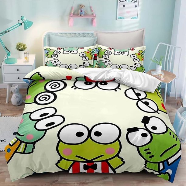 Bed- Duvet C-over A-nime -Cartoon Ker-oppi Kaw-aii Bedd-ing S-ets 3D Light-weig-ht 3 Pie-ce Comfort-er Sets