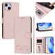 thumbnail image 1 of Funda de Cuero Tipo Billetera para Apple iPhone 15 Plus de 6.7", con Tarjetero, Pulsera, Soporte a Prueba de Golpes con Relieve de Patrón Feliz, Rosa, For iPhone 15 Plus, 1 of 8