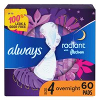 Almohadillas Femeninas Always Radiant Overnight, Tamaño 4, Con Alas De 60 Quilates
