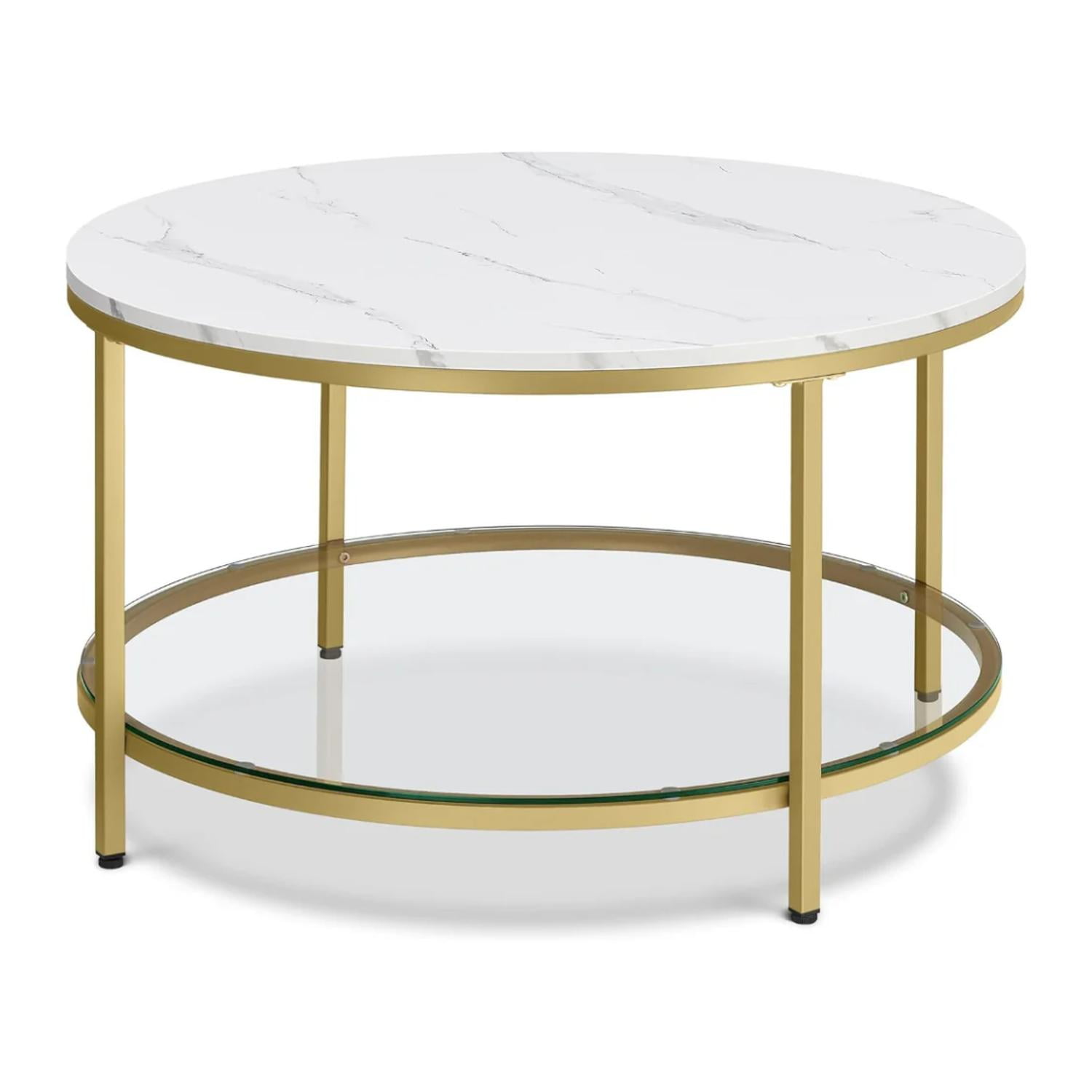 Pandalino - Mesa De Centro Magalia | Moderna, Dorada Y De Vidrio Blanco