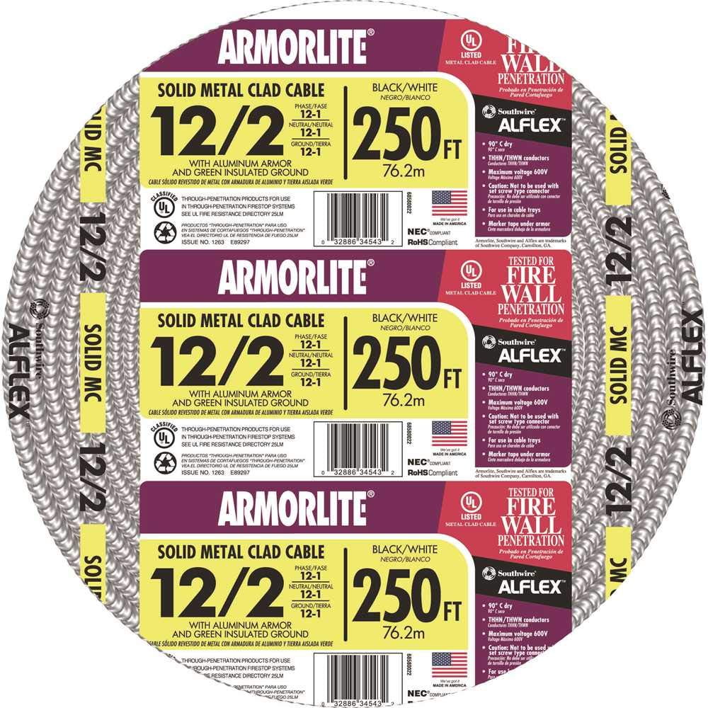 Cable Southwire 68580055, Aluminio Delgado, 12/2 Ga, 250 Pies