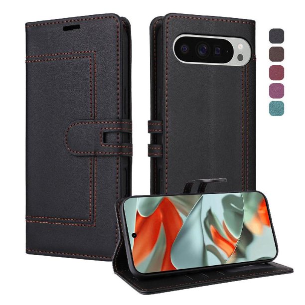 Premium Wallet Case for Google Pixel 10 Pro XL with Card Slots & Kickstand, Flip Cover Black