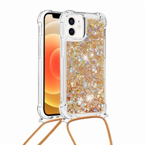 Funda Foxdock Para Iphone 12 Con Cuerda Ajustable, Brillo Líquido, Protección Antigolpes Y Lente – Ideal Para Regalo