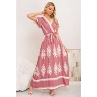 Likeshop - Maxi Vestido Largo Mujer Cruzado Estampado Casual Eventos 3383