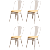 Moboi - Pack 4 Sillas Tolix Con Asiento De Madera Blancas