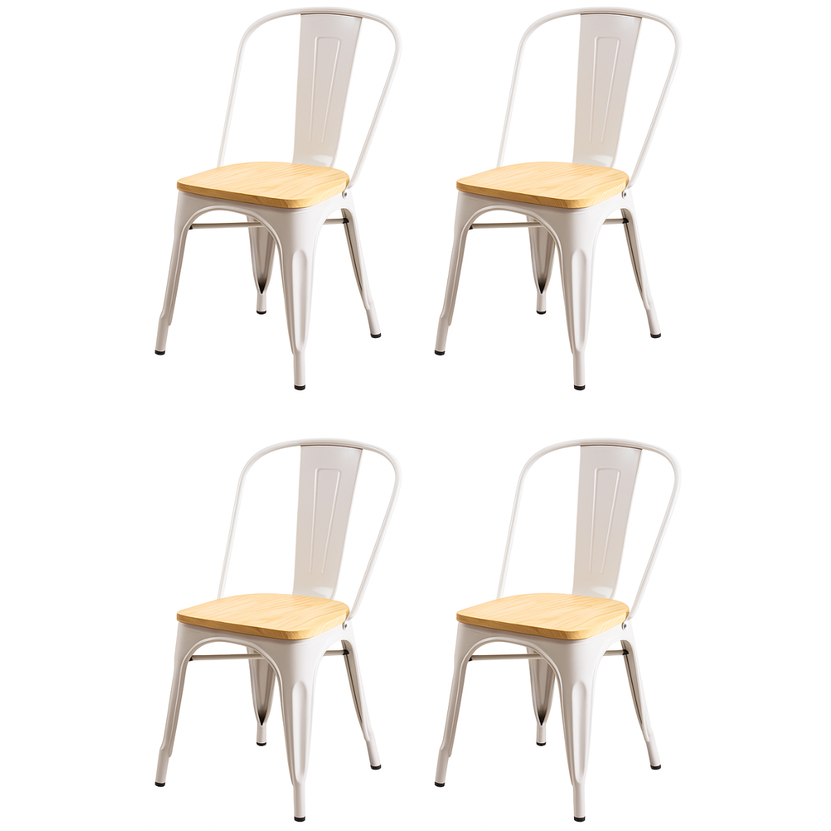 Moboi - Pack 4 Sillas Tolix Con Asiento De Madera Blancas