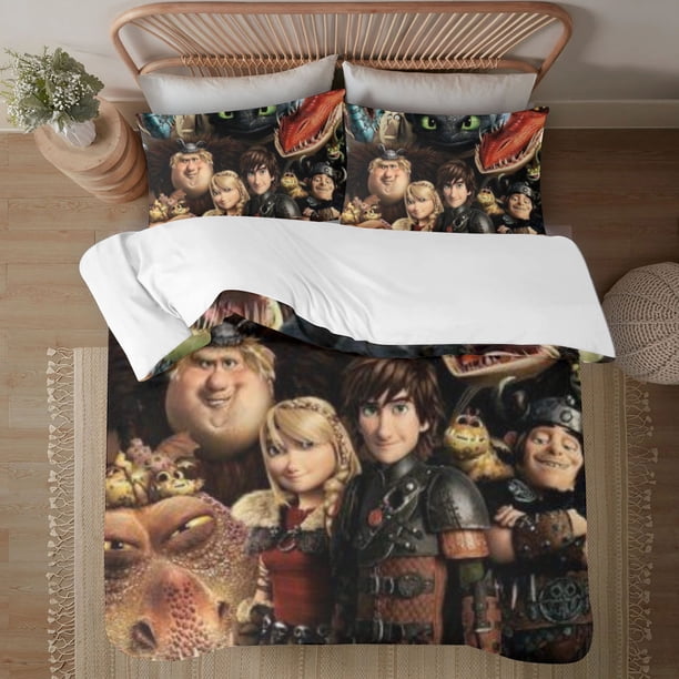 How to Train Your Dragon 3-Piece Bedding Set For Kids Boys Girls Adult Cartoon Warm Cute Fashion Holiday Present Gift Bed Sheets
