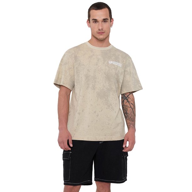 Polera Hombre Acid Wash Print Ecru Corona