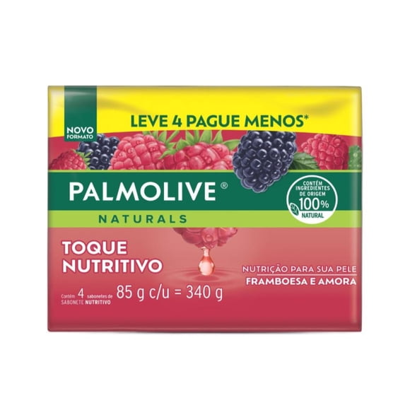 Jabón Palmolive naturals naturals frambuesa y mora 85g 4 und, 340 g