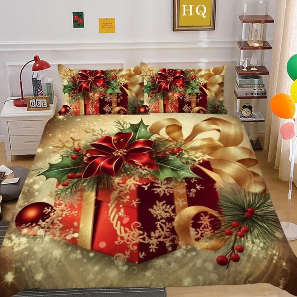 Christmas Eve Gifts Kids Decor Quilt Duvet Cover Set Kids Children3-Piece Bedding Set